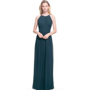 Bill Levkoff Halter Maxi Dress Chiffon Gown 6 Navy Blue Formal Bridesmaid Prom